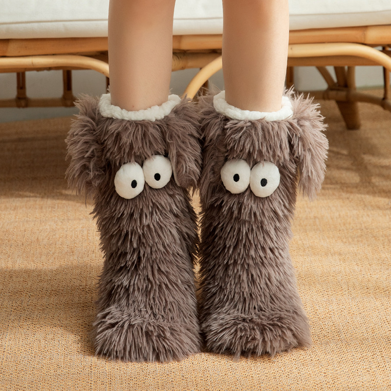 Womens Winter Cartoon Slipper Socks with Big Eyes Non-slip Floor Socks